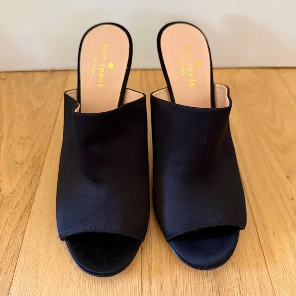 Kate Spade Black Satin Heels with Glitter - Picture 2 of 5